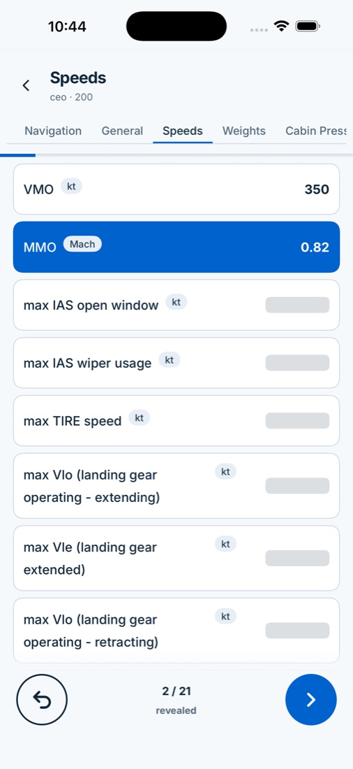 Recalling the Speeds limitations: VMO 350 kt and MMO 0.82 revealed, the rest still hidden
