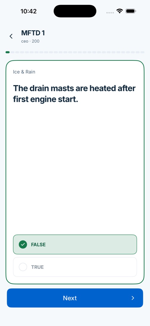 A Type Rating Test question on Ice & Rain, answered correctly